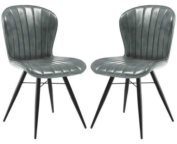 Laramie Steel Grey Genuine Leather Side Dining Chairs In Pair