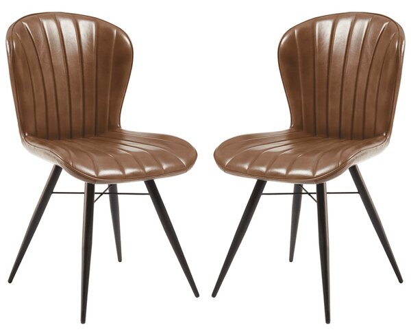Laramie Pecan Brown Genuine Leather Side Dining Chairs In Pair