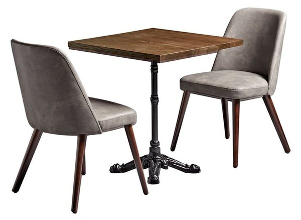 Ratcliff Wooden Dining Table With 2 Avelay Steel Grey Chairs In Rustic Oak