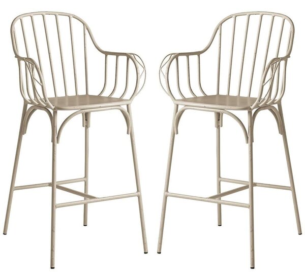 Frisco Retro White Metal Bistro Bar Stools In Pair