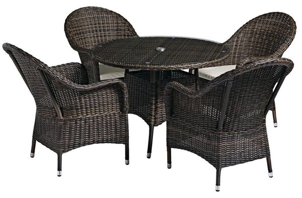 Coachella Glass Top Garden Dining Table With 4 Brown Rattan Chairs