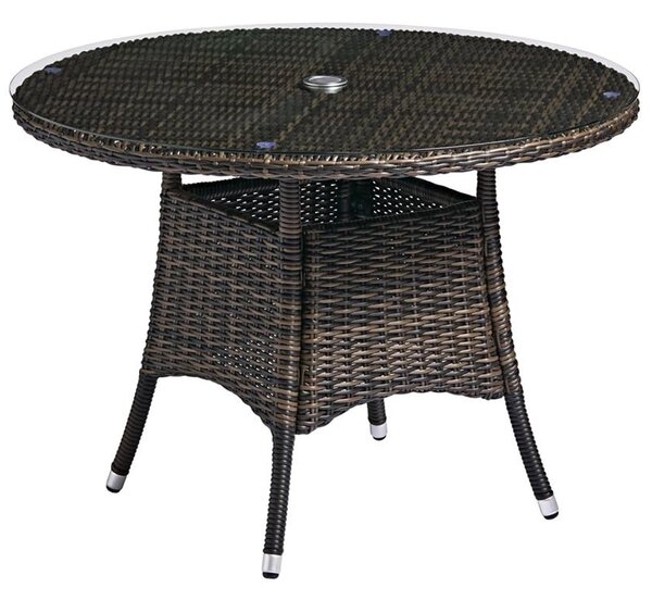 Coachella Glass Top Garden Dining Table With Brown Rattan Legs
