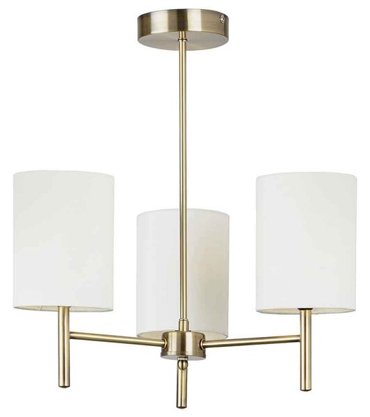 Alva White Glass Faux Shades 3 Ceiling Light In Antique Brass