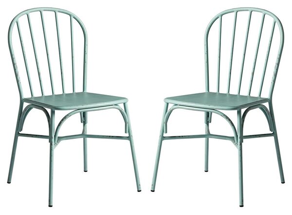 Frisco Retro Light Blue Metal Garden Side Chairs In Pair
