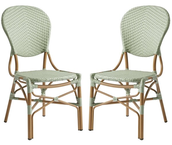 Edinburg Pastel Green Rattan Bar Chairs With Wooden Frame In Pair