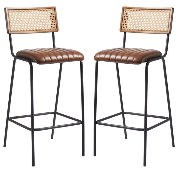 Shelby Brown Genuine Leather Bar Stools In Pair