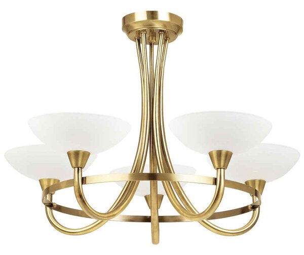 Auburn Glass 5 Ceiling Light With Steel Frame In Antique Brass