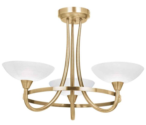 Auburn Glass 3 Ceiling Light With Steel Frame In Antique Brass