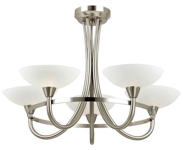 Auburn Glass 5 Ceiling Light With Steel Frame In Satin Chrome