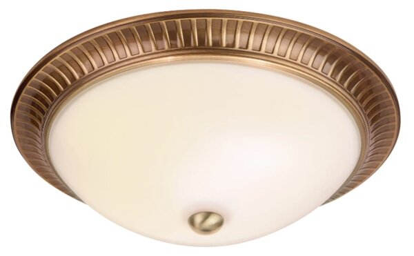 Abbotsford Glass Flush Ceiling Light In Antique Brass