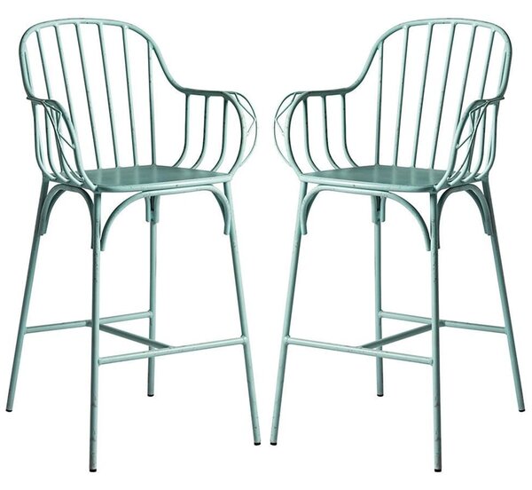 Frisco Retro Light Blue Metal Bistro Bar Stools In Pair