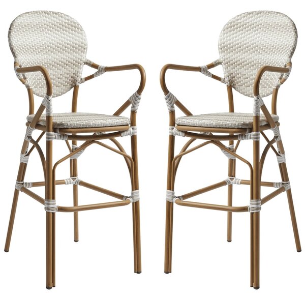 Edinburg Natural Rattan Bar Stools With Wooden Frame In Pair