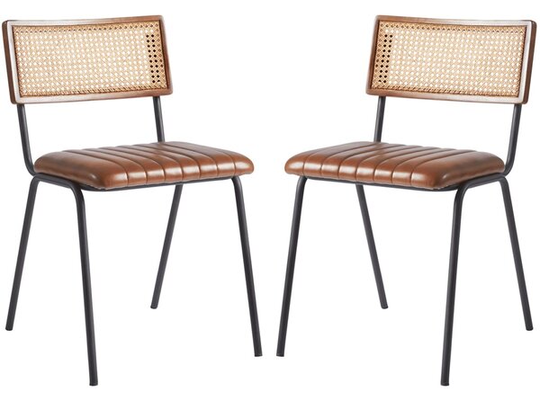 Shelby Brown Genuine Leather Dining Chairs In Pair