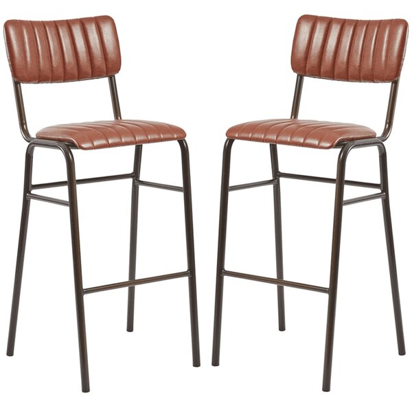 Toulouse Vintage Tan Faux Leather Bar Stools In Pair