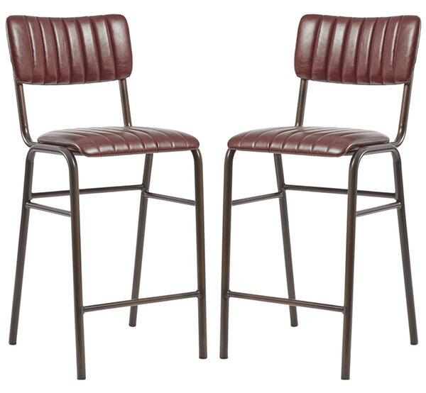 Toulouse Vintage Red Faux Leather Mid Bar Stools In Pair