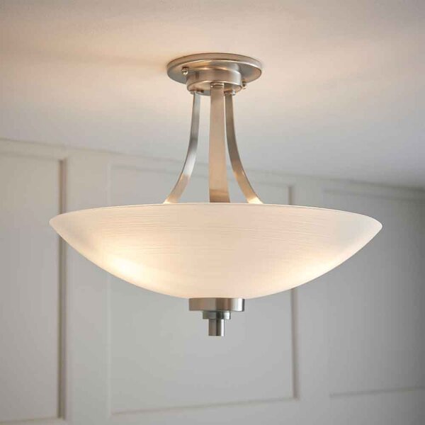 Augusta Glass Semi Flush Ceiling Light In Satin Chrome
