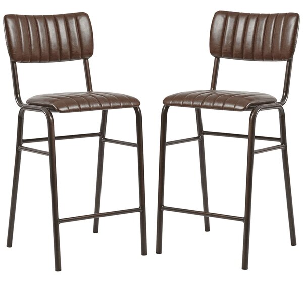 Toulouse Vintage Brown Faux Leather Mid Bar Stools In Pair