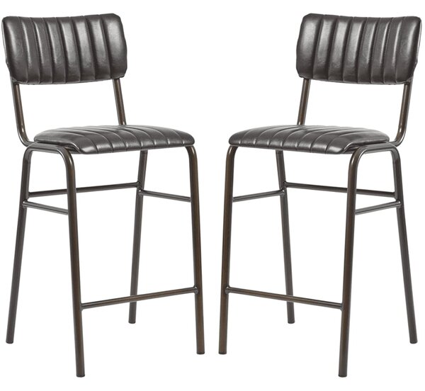 Toulouse Vintage Black Faux Leather Mid Bar Stools In Pair