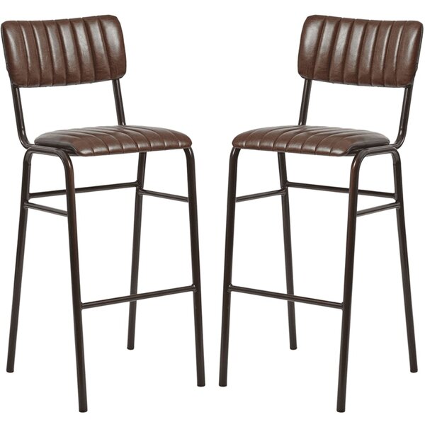 Toulouse Vintage Brown Faux Leather Bar Stools In Pair