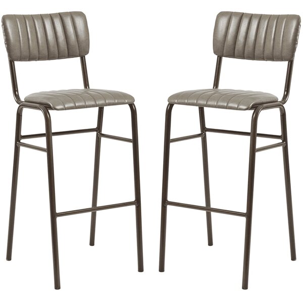 Toulouse Vintage Dark Grey Faux Leather Bar Stools In Pair