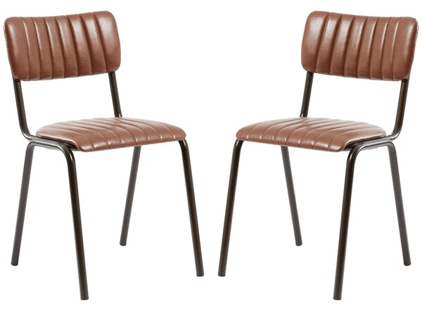 Toulouse Vintage Tan Faux Leather Stacking Bar Chairs In Pair