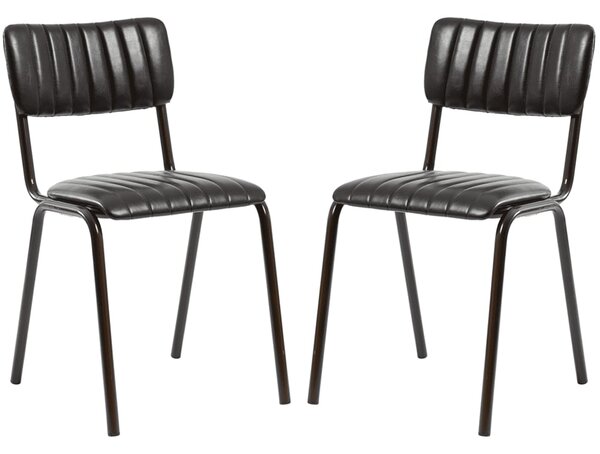 Toulouse Vintage Black Faux Leather Stacking Bar Chairs In Pair