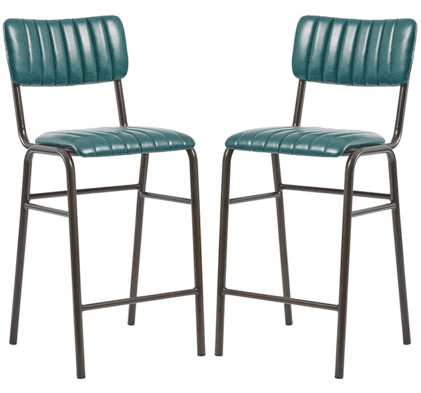 Toulouse Vintage Teal Faux Leather Mid Bar Stools In Pair
