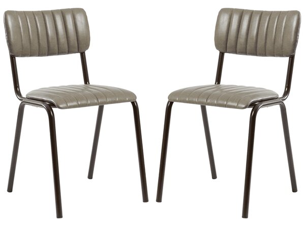 Toulouse Vintage Dark Grey Faux Leather Stacking Bar Chairs In Pair