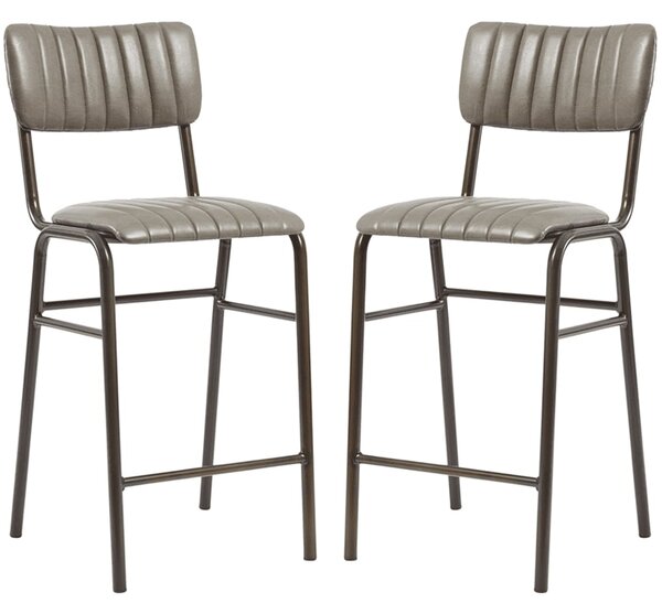 Toulouse Vintage Dark Grey Faux Leather Mid Bar Stools In Pair