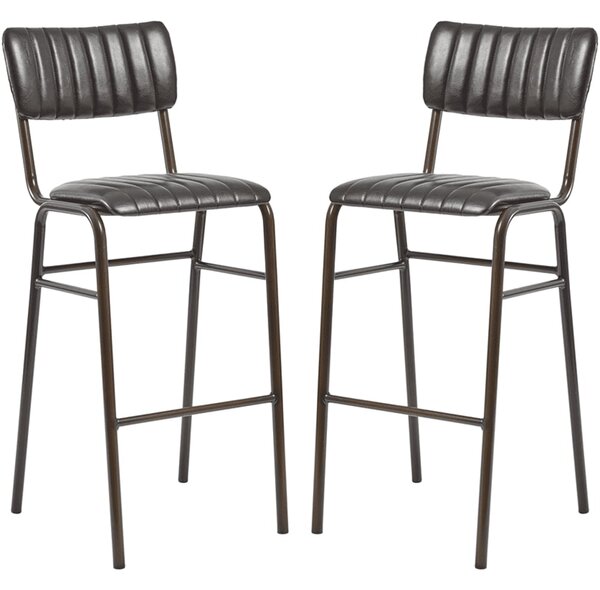 Toulouse Vintage Black Faux Leather Bar Stools In Pair