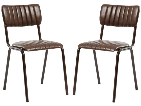 Toulouse Vintage Brown Faux Leather Stacking Bar Chairs In Pair