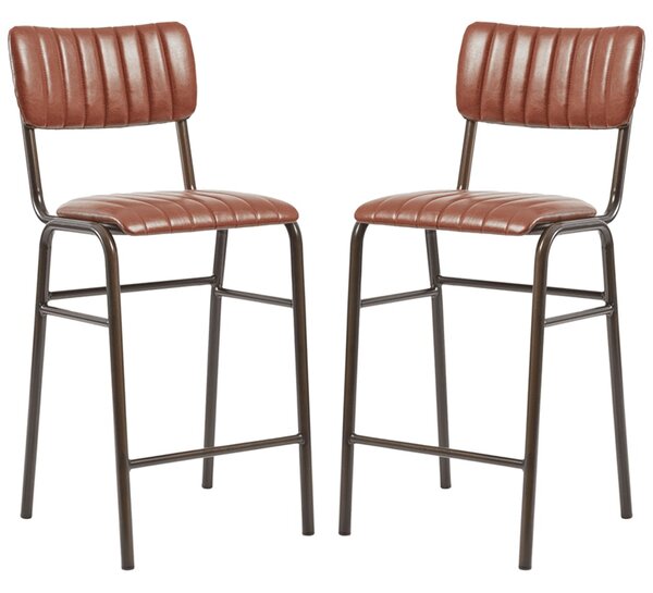 Toulouse Vintage Tan Faux Leather Mid Bar Stools In Pair