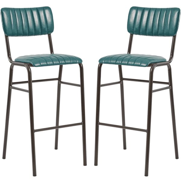 Toulouse Vintage Teal Faux Leather Bar Stools In Pair