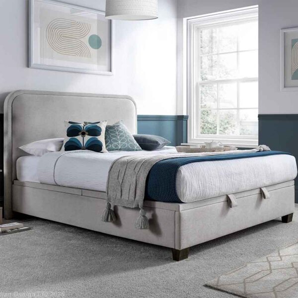 Nampa Fabric Ottoman Storage Double Bed In Maskat Clay
