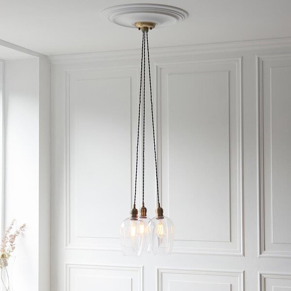 Allston 3 Clear Glass Pendant Ceiling Light In Antique Brass