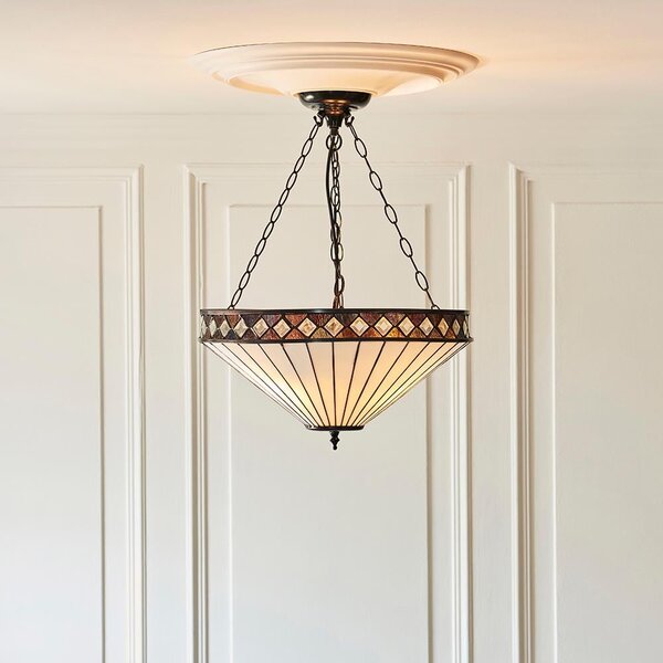 Flint Large Tiffany Glass Inverted Pendant Light In Multicolour
