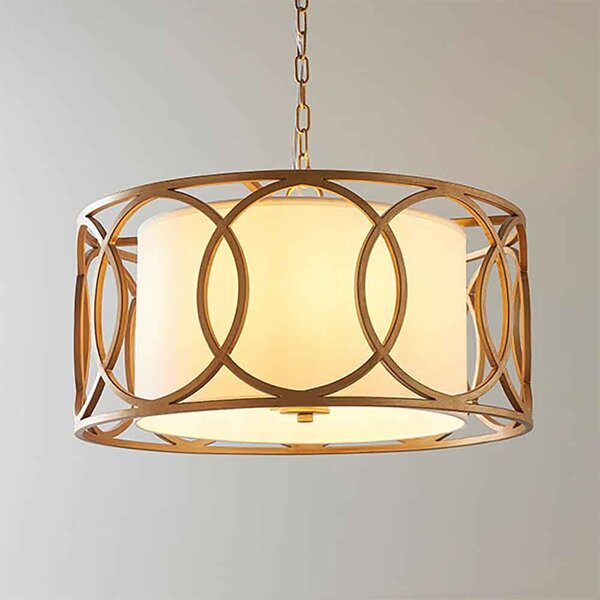 Calhoun Fabric Cylindrical Pendant Light In Brushed Gold Painted