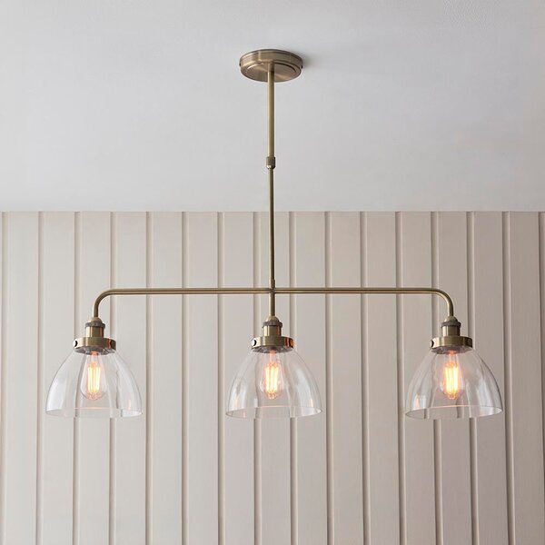 Hartford 3 Light Glass Pendant Ceiling Light In Antique Brass