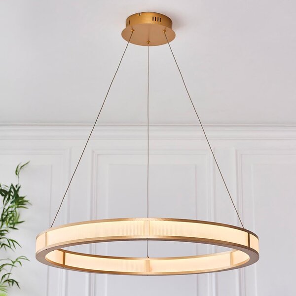 Canton LED Round Metal Pendant Light In Brushed Gold Plated