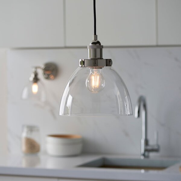 Hartford Glass Pendant Light In Bright Nickel