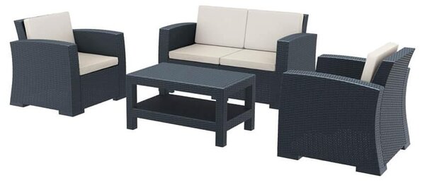 Meadville Rattan Outdoor Lounge Set In Dark Grey