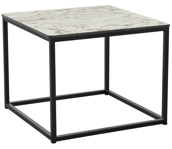 Extro Wooden Square Coffee Table In White Carrara Marble