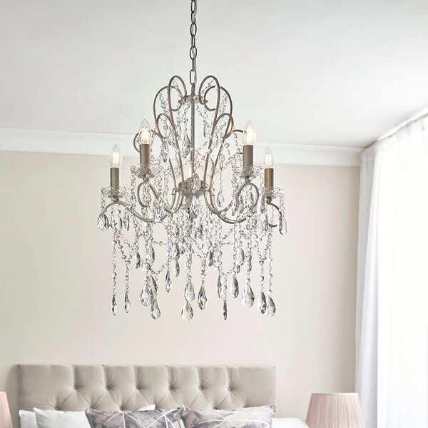 Baraboo 5 Light Glass Pendant Ceiling Light In Aged Silver