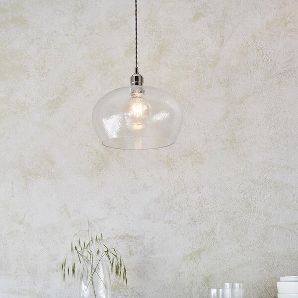 Hixson Medium Hammered Glass Pendant Ceiling Light In Nickel