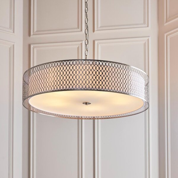 Cagney White Fabric Shade Pendant Light In Satin Nickel