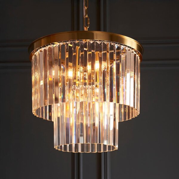 Carmel 4 Light Glass Pendant Light In Brushed Aged Brass