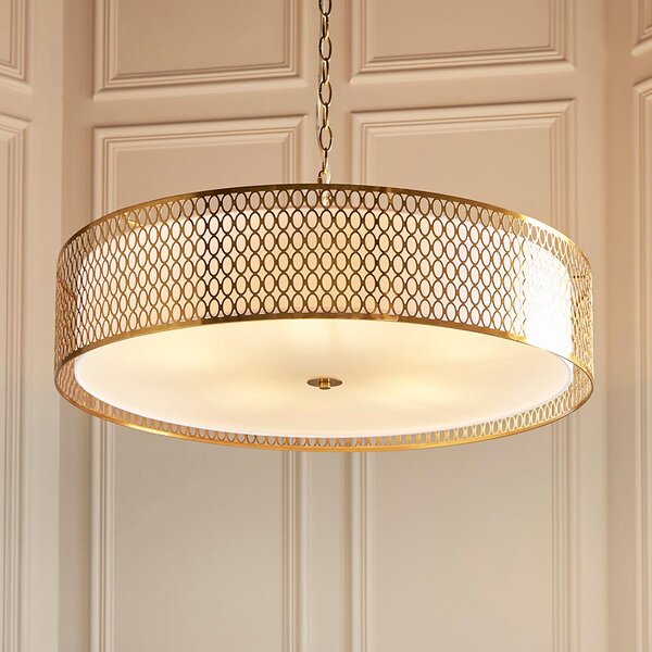 Cagney 5 Light White Fabric Shade Pendant Light In Gold