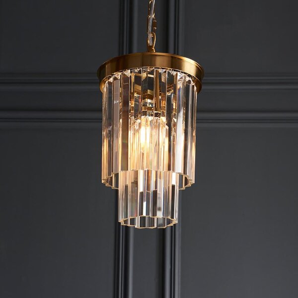 Carmel 1 Light Glass Pendant Light In Brushed Aged Brass