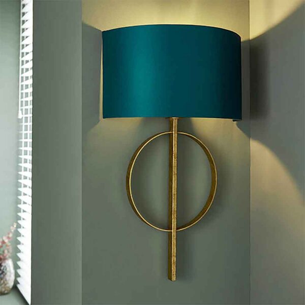Carson Teal Fabric Wall Light In Gold