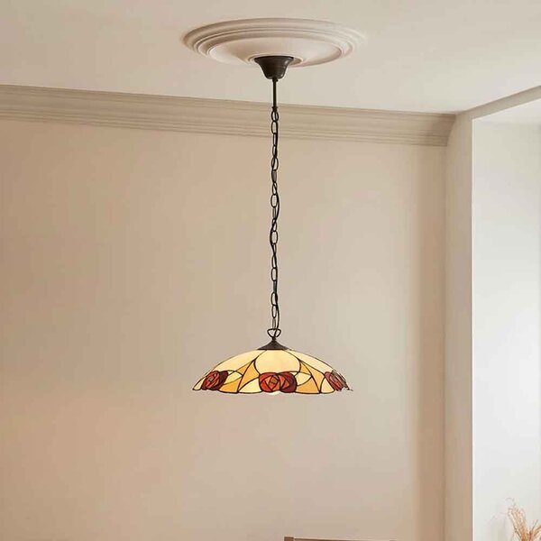 Ingram 3 Light Tiffany Glass Pendant Light In Satin Black